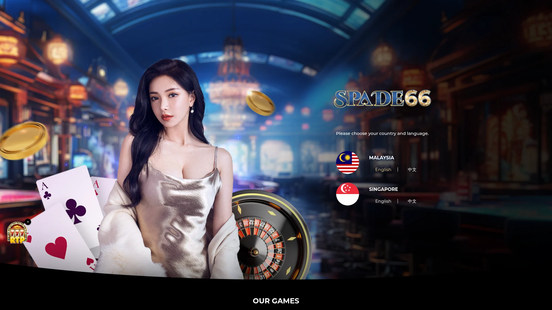 Spade69 Casino desktop platform with casino and betting categories